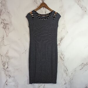 Athleta Blue Dress Women Size XS Tank Mini Viscose Stripe Cut Out Shirt Sleeve